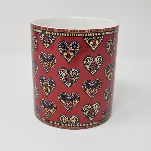 Queens by Churchill Colour Canvas Ceramic Mug / Cup Red With Hearts 12 Oz - Picture 2 of 6